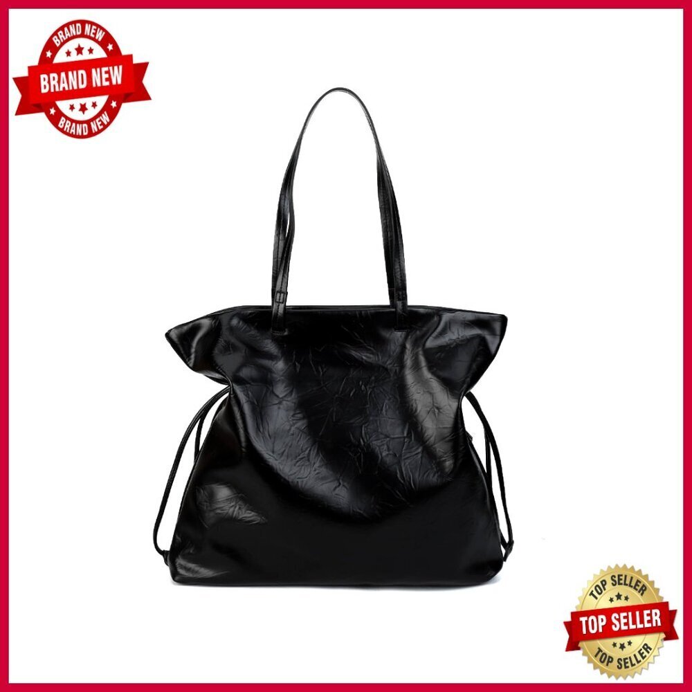 Large Vegan Leather Tote Shoulder Bag with Side Pocket